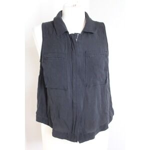 Theory L Black Gemia Silk Sleeveless Collared Zip Front Utility Vest Top